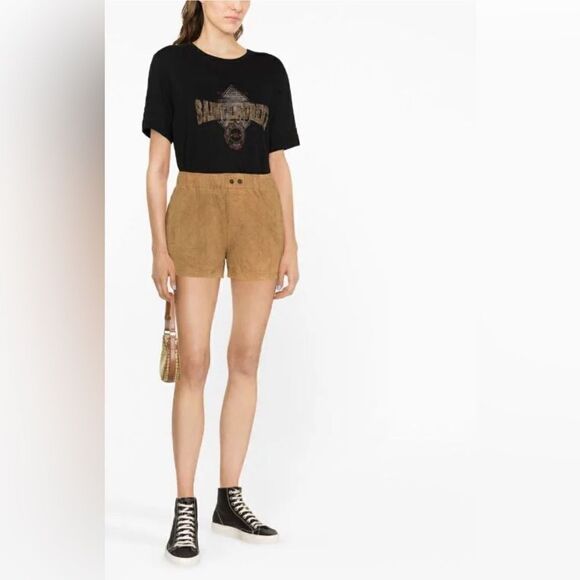 Zadig & Voltaire crinkle real suede shorts in tan NWT. 36 - Picture 1 of 11